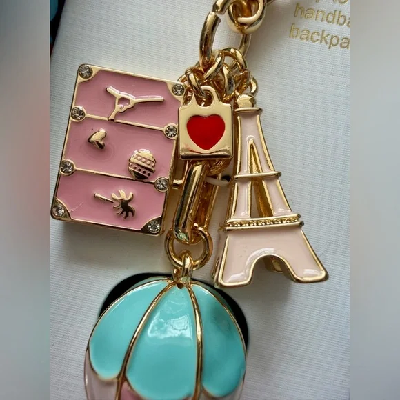 Piper K Paris Themed Bag Charm / Keychain in Gold & Pink - Picture 6 of 14